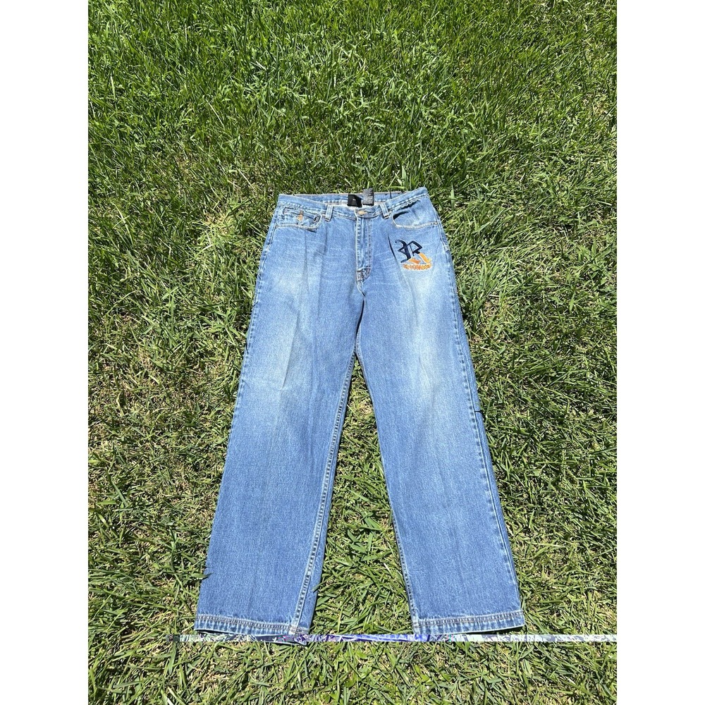 Rocawear Jeans Mens 38x34 Blue Denim Pants Y2K Baggy Embroidered